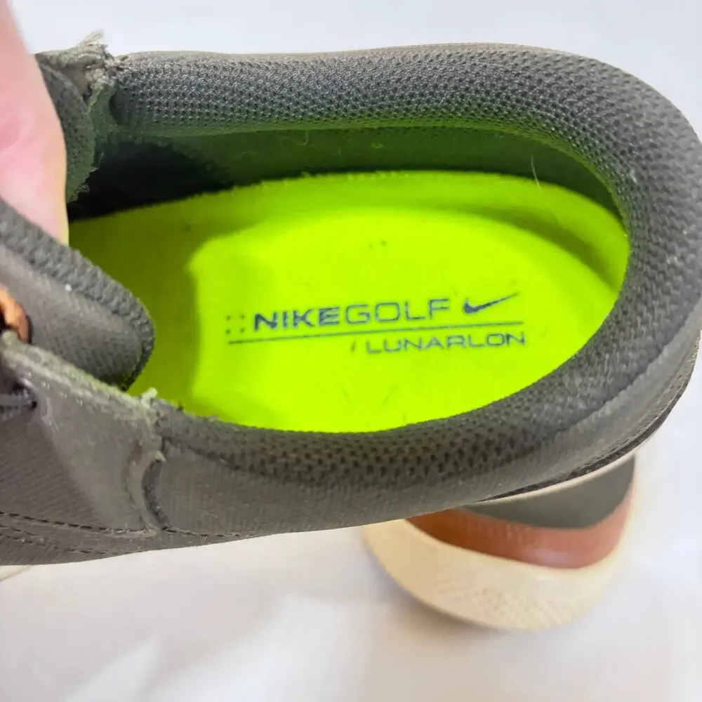 Nike Golf Lunarlon Lunar Swingtip Shoes Leather Canvas Olive Green Mens Cider 7